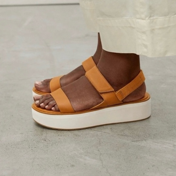 Everlane Sport Leather Platform Sandals Tan Caramel Cognac 7 Velcro - Picture 2 of 8